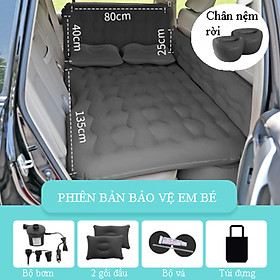 Nệm giường hơi cho xe ô tô, xe hơi 5, 7 chỗ cao cấp, tiện dụng có thành chắn an toàn cho trẻ nhỏ kèm theo bơm điện 12V - màu đen