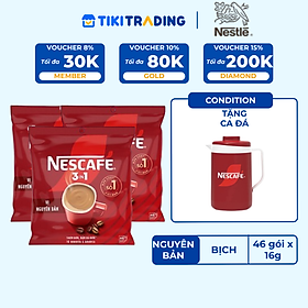 [Tặng Ca Đá] Combo 3 Bịch NESCAFE 3IN1 Công thức cải tiến - VỊ NGUYÊN BẢN Bịch 46 gói