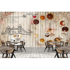 Tranh dán quán cafe trang trí-tranh dán tường 3d Huyền Chi-Đặt theo kích thước yêu cầu
