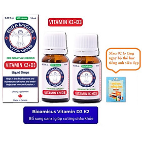 Combo 02 lọ BioAmicus Vitamin K2 D3 - MK7 10ml Chống Còi Xương, Hết Vặn Mình, Khóc Đêm-Tặng thẻ học tiếng anh