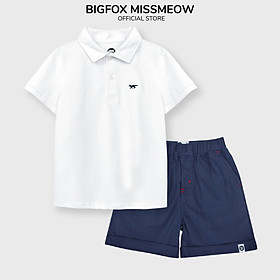 Đồ bộ bé trai Polo cộc tay cổ bẻ Bigfox Miss Meow size đại chất liệu cá sấu cotton cỡ trẻ em 7-15 tuổi 30kg 40kg