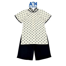 Bộ Áo Dài bé gái họa tiết Bi Đen Lụa trượt - AICDBGUZAOPX - AIN Closet