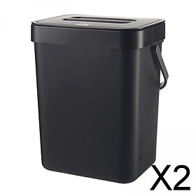 2xModern Waste Rubbish Bin Wall Mounted Office Kitchen Trash Can Lid Black 5L