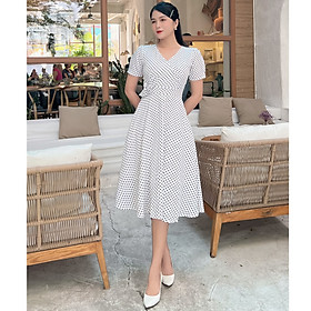 Hình ảnh [HCM] Đầm xòe chấm bi phối hoa dễ thương D086 - Khánh Linh Style- Ladyfashion