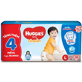 Tã Quần Huggies Dry gói trung L38 (38 Miếng) - Tặng 4 miếng