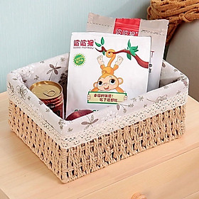 Giỏ Cói, Rổ Cói Vintage Có Vải Lót Hình Chữ Nhật - Phù Hợp Để Phòng Khách, Đựng Đồ Trang Tri Bàn Làm Việc Gọn Gàng Xinh Xắn