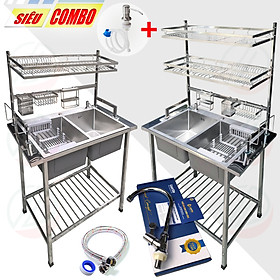 Mua COMBO Chậu Inox Có Chân Kèm Kệ Úp Chén Đa Năng - Chậu và kệ nhiều kích thước loại 1 tầng và 2 tầng  vòi Luxta lạnh mạ crome  tặng rổ rút  dây cấp  keo lụa