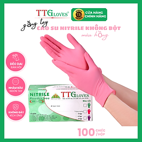 Găng Tay Y Tế, Găng Tay Cao Su Y Tế Không Bột Nitrile TTGLOVES cao cấp Màu Hồng 4.0g 100 Chiếc (SIZE M) 