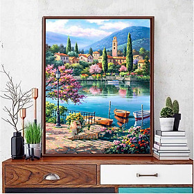 Mua Tranh sơn dầu số hoá tự tô đã căn sẵn khung 40x50 cm (painting by number) - Lake village