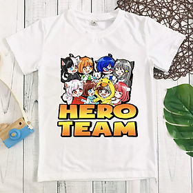 Áo thun trắng in hình Hero Team hot hit cho bé trai và bé gái
