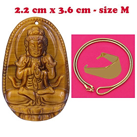 Mặt Phật Đại nhật như lai đá mắt hổ 3.6 cm kèm dây chuyền inox rắn vàng - mặt dây chuyền size M, Mặt Phật bản mệnh