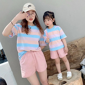 Bộ quần áo thun hè mẹ và bé" KẺ" 14-55kg.Thiết kế đẹp,năng động .Chất vải co giãn,thoáng mát.G63
