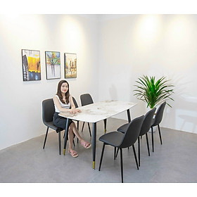 Mua Bộ bàn ghế phòng ăn Juno sofa mặt đá vân mây chân mạ đồng  kèm 6 ghế