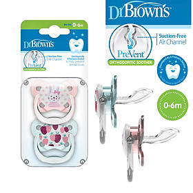 Bộ 2 ty ngậm hỗ trợ chống đột tử/chỉnh nha/chống vẩu Dr.Brown's Prevent họa tiết thỏ & trái dâu ( 0-6m )