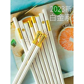 Set 5-10 đôi đũa ăn cơm cao cấp, sợi thuỷ tinh kháng khuẩn chống mốc mạ ánh vàng sang trọng