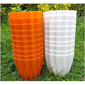 20 Chậu nhựa mini để bàn hình múi khế, KT:12x10 , chậu trồng xương rồng, sen đá, cây cảnh mini để bàn - Màu Cam + Trắng