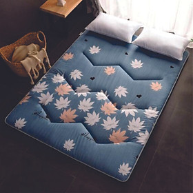 Nệm bông ép , mầu xanh, họa tiết lá 1,5 x2 m, dày 5cm