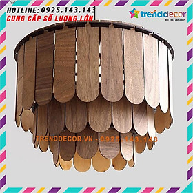 Đèn gỗ thả trần CAO CẤP hiện đại sang trọng 42x50 chất liệu gỗ trang trí cho phòng khách nhà căn hộ decor nhà quán cf