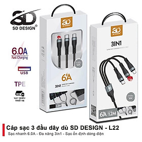 Mua Cáp Sạc 3 Đầu L22 SD Đa Năng 3 in 1 Micro Type C Dây Bện Dù Siêu Bền Dùng nhiều dòng điện thoại