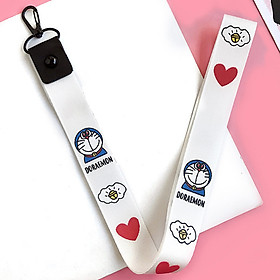 Móc khóa dây Strap dây vải dài hình Doraemon - trắng