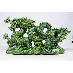 Mua Tượng Rồng phong thủy tay cầm ngọc cao 13cm bằng đá xanh ngọc bích