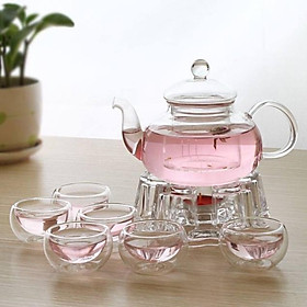 Mua (HÀNG ĐẸP) Sét ấm thuỷ tinh chén 2 lớp