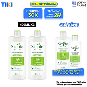 Combo 2 Nước tẩy trang Simple Micellar làm sạch 99% trang điểm