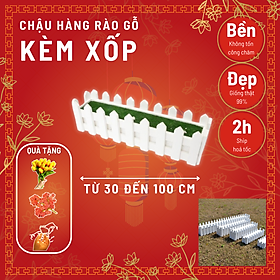 Mua Chậu hàng rào cắm cây giả  hoa lụa – Chất liệu gỗ  kèm xốp – Màu trắng – Rộng 10 cm – Cao 10 cm – Dài từ 30 đến 100 cm
