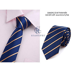 Cà vạt nam chuẩn kiểu dáng hàn quốc ngang 6cm cho thanh niên - Cavat nam chú rể Giangpkc 7-2023 xanh vàng đồng
