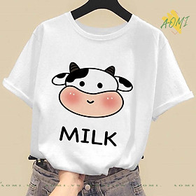 ÁO THUN BÒ SỮA CUTE TRẮNG PHÔNG NAM NỮ GIA ĐÌNH CẶP ĐÔI CÓ SIZE TRẺ EM CHO BÉ TRAI GÁI AOMIVN
