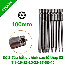 Mua Bộ 8 đầu bắt vít hình sao lỗ 100mm các cỡ T8  T10  T15  T20  T25  T27  T30  T40