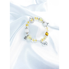 vòng tay mệnh kim, thủy đá citrine, đá ưu linh trắng mix đá mắt hổ nâu vàng+ charm thư, tòa tháp LAT.94