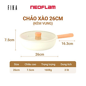 [Hàng chính hãng] Chảo xào, sâu Neoflam Fika 26cm, sâu lòng 7,5cm, cán dài 17cm, trọng lượng 941g. Hàng có sẵn giao ngay. Made in Korea