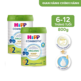 Combo 2 lon sữa bột dinh dưỡng công thức HiPP 2 Organic Combiotic chất lượng hữu cơ tự nhiên an toàn, bổ sung Omega 3 (DHA & ALA) dành cho trẻ từ 6 đến 12 tháng tuổi (2 lon x 800g)