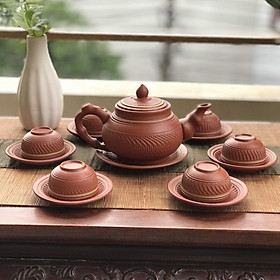 Mua Ấm Trà Đạo Gốm Tử Sa Bát Tràng Trơn Dáng Thủy Bình Dung Tích 230ml (Bộ Ấm Chén) ATSML 021