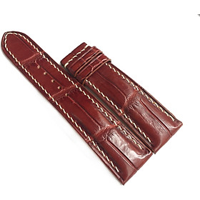 Dây da đồng hồ cá sấu Handmade nâu cánh gián chỉ trắng