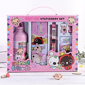 Hộp 8 Món Dụng Cụ Học Tập Cute ( Giao Mẫu Ngẫu Nhiên) + Tặng 3 Bút Chì Kèm Gôn Tẩy Hình Thú