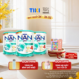 Bộ 3 lon Sữa bột Nestlé NAN OPTIPRO PLUS 4 800g/lon với 5HMO Giúp tiêu hóa tốt + Tăng cường đề kháng (Bé 2-6 tuổi) - Tặng Bảng ghép hình cá sấu có ốp lưng i