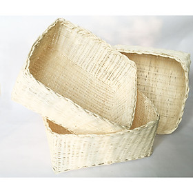 Mua Khay mây sọt mây chữ nhật đáy sâu giỏ đan bằng mây tự nhiên KT 29xR25xC13 đựng đồ decor trang trí (1 cái)