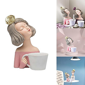 Resin Girl Statue Art Sculpture Nordic Style Ornament Figurine Craft for Home Living Room Decoration Office Desktop Table Cabinet Arrangement Gift