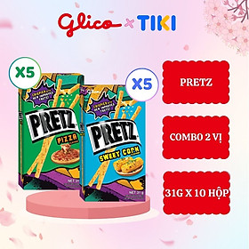 Bánh que nướng giòn mix 2 vị pizza và bắp GLICO Pretz Pizza & Sweet Corn (Combo Happy Set F 5 pizza 5 bắp)