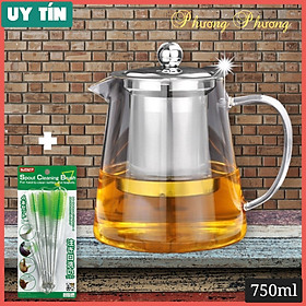 Mua Hàng Cao Cấp Bình pha trà thủy tinh crystal có lõi lọc trà và nắp inox SUS 304 (tặng sét 4 cọ vs vòi ấm)