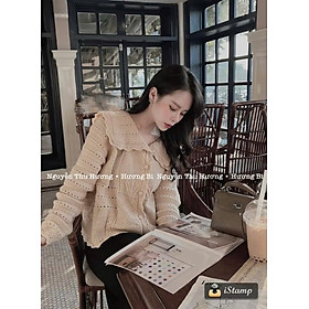 Áo khoác len kiểu dệt kim cổ bẻ tiểu thư