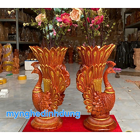Cặp chim công cắm hoa phong thủy gỗ hương đá cao 30x12x14cm