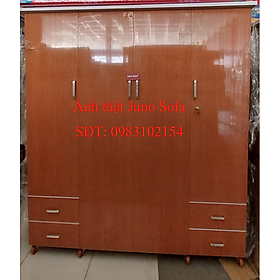 Tủ áo 4 cánh nhựa Chất lượng Juno Sofa màu gỗ đỏ ngang 1m6 x Cao 1m8 x 48 cm