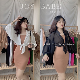 Đầm body nữ hai dây sexy JOY BABE  mix áo khoác sơ mi mong manh, thun ôm đẹp hack dáng, đầm thời trang sọc DAM 5