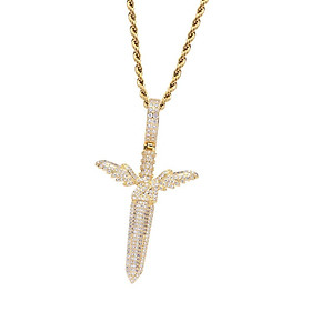 Cubic Zirconia Pendant Necklace Crystal Sweater Chain Hip Hop Jewelry Golden