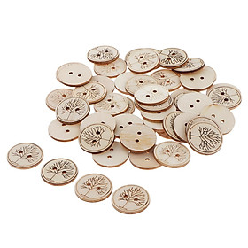 50pcs Mixed Random Natural Round 2 Holes Wood Wooden Buttons for Sewing Crafting
