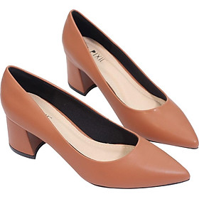 Giày Cao Gót Nữ Gót Vuông 5P Mũi Nhọn Pixie P055 - Kem Size 37