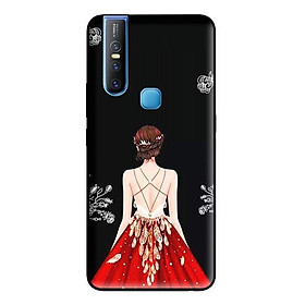 Ốp lưng cho Vivo V15 Cô Gái Đầm Đỏ Nền Đen - Hàng chính hãng